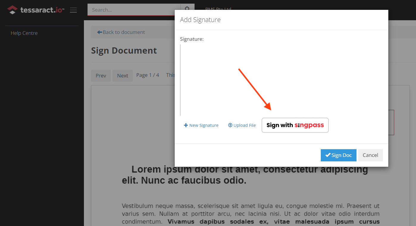 3 Digitally Signing the Document with SingPass-3