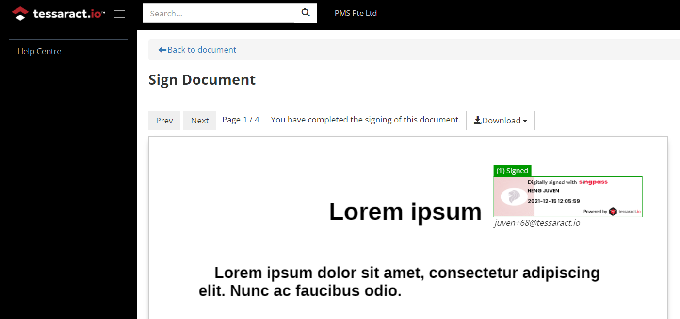 6 Digitally Signing the Document with SingPass-1